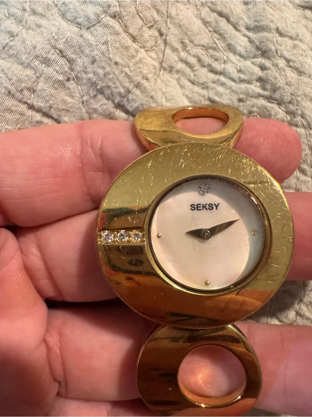 Seksy Gold Tone Round Link Bracelet Watch